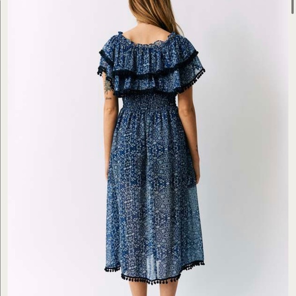 MISA Los Angeles Maribel Pom Pom trim midi dress - Picture 3 of 4